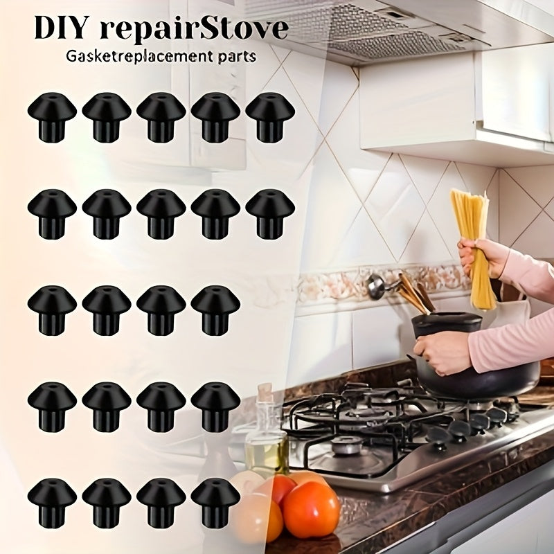 Conjunto de 16 Pies de Goma Resistentes al Calor para Reemplazo en Rejillas de Quemadores de Estufa de Gas - Amortiguadores Negros Duraderos con Diseño de Múltiples Orificios para Estabilidad y Protección, Accesorio de Cocina | Acabado Elegante | Materia