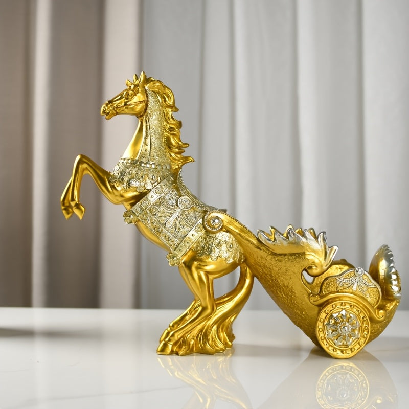 Elegante Caballo Dorado Soporte de Vino - Acabado Detallado de Encaústico, Decoración de Lujo Moderna para Barra de Casa o Sala de Estar, Portavasos de Vino, Decoración de Bar | Diseño de Caballo Elegante | Artesanía Detallada, Decoración de Caballo