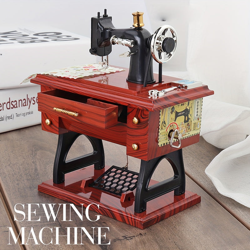 Máquina de coser de madera vintage Caja de música - Regalo artístico para entusiastas de la costura