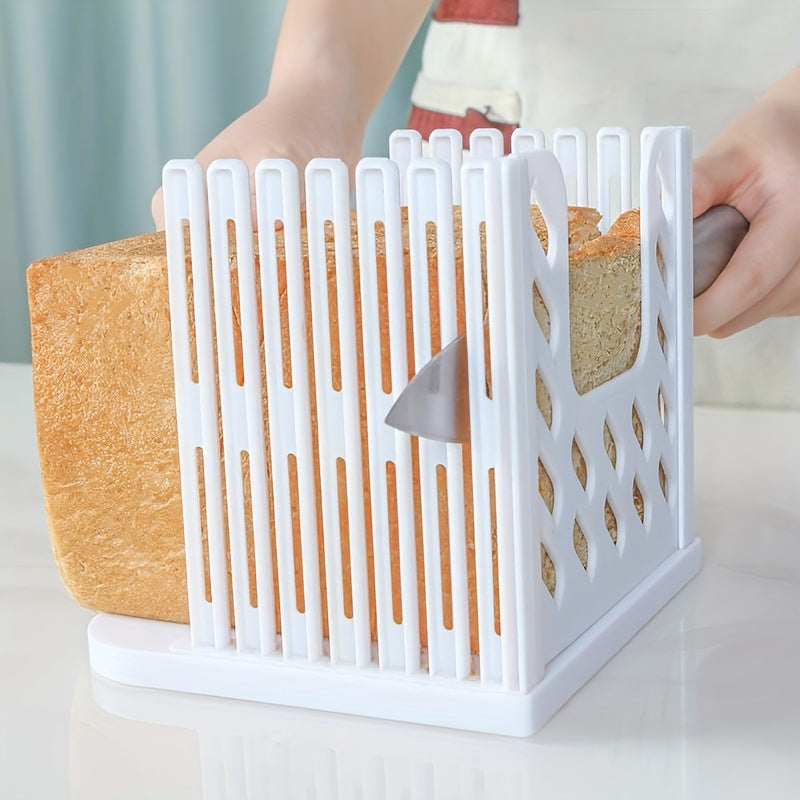 1pc Rebanador de pan de plástico - Guía de rebanadas de tostadas de pan caseras plegables y ajustables, accesorio para hornear de cocina, no requiere batería