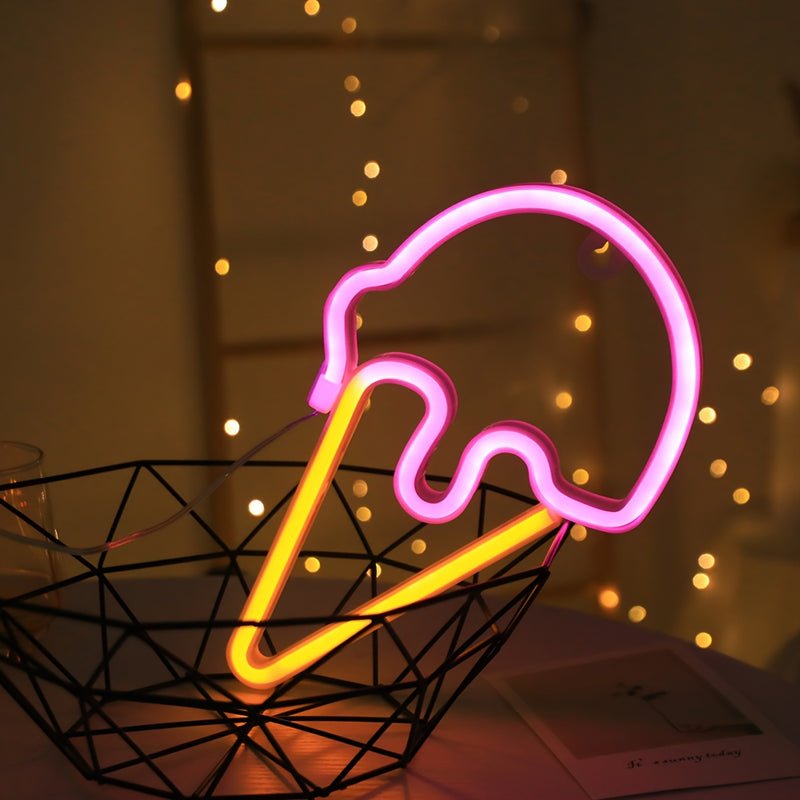 1 unidad de luces LED en forma de cono de helado rosa dorado, operadas por USB y baterías: decoración novedosa y elegante para bares en casa, fiestas y ventanas. Ideal para agregar un brillo festivo en Navidad, San Valentín o cualquier ocasión especial