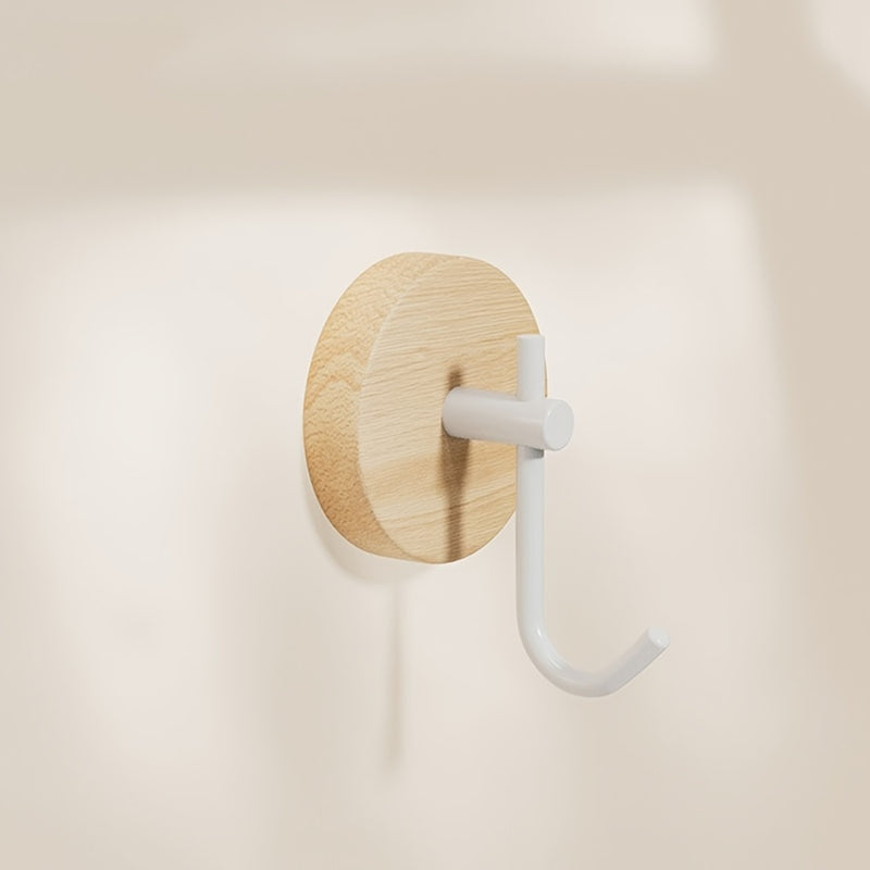 Gancho de Madera Maciza de Fácil Instalación para Puerta - Sin Taladro, Adhesivo Fuerte para Colgar Ropa y Toallas