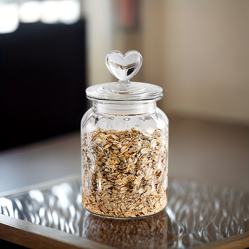 Tarros de Almacenamiento de Comida de Vidrio con Tapa en Forma de Corazón de 22oz/32oz - Elegantes y Herméticos, Contenedores para Cereales, Tarro para Galletas e Ideales para Tu Cocina