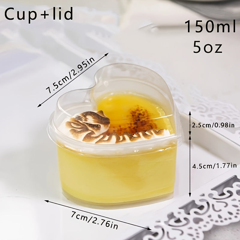 60 piezas (30 vasos + 30 tapas) vasitos mini con forma de corazón con tapa - Tazones de plástico de 5 onzas, ideales para yogur, gelatina, helado y ensalada de frutas - Perfectos para fiestas, cumpleaños, bodas y días festivos
