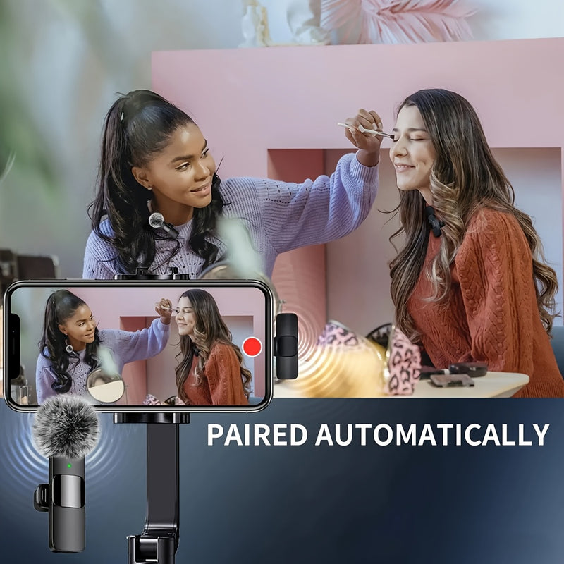 Sistema de micrófono lavalier clip-on inalámbrico, omnidireccional, con USB-C, grabación de un solo clic, carga USB, con batería de polímero de litio recargable, adecuado para transmisiones en vivo y conferencias de video.