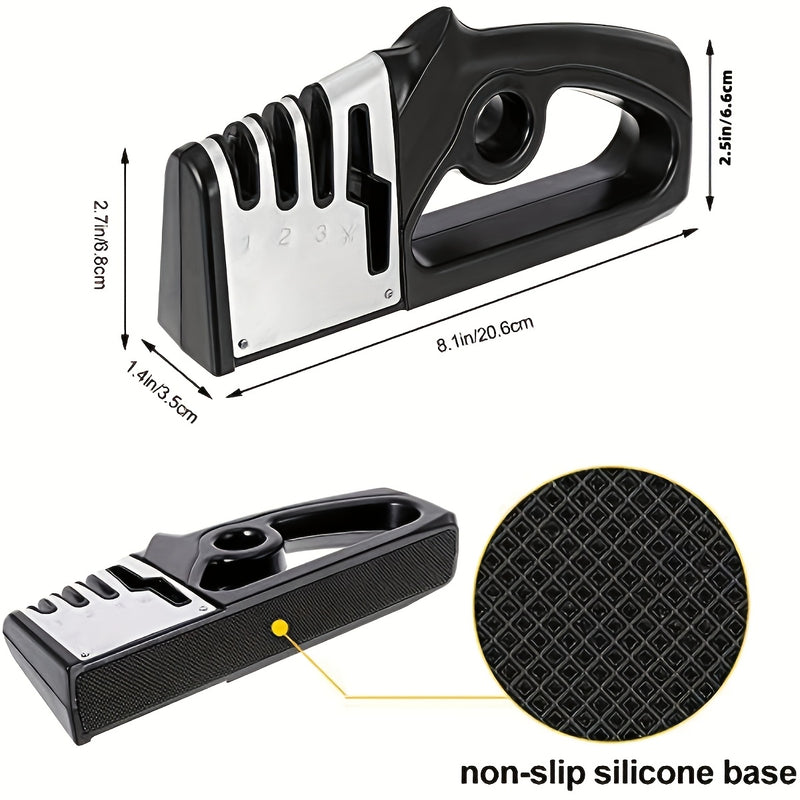 1 pieza de afilador de cuchillos portátil ZOKONI - Precisión de 4 grados, acero de tungsteno y diamante, afilado grueso, medio y fino, mango ergonómico negro para cuchillos de cocina, tijeras, herramientas de jardín - Afilador manual multifuncional, afil