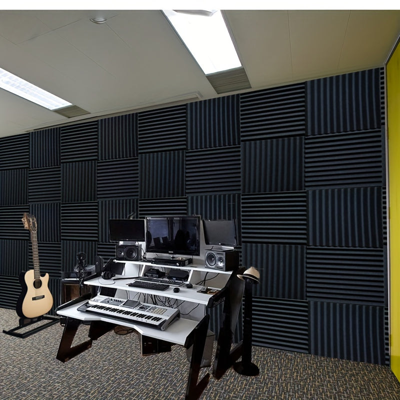 96 piezas de paneles acústicos de espuma negra VIBuilt, 30.48 cm x 30.48 cm x 2.54 cm - Baldosas insonorizadas de alta densidad para estudio, sala de música y sala de juegos, reducción de ruido, fácil instalación, duraderas y absorbentes, paneles insonor