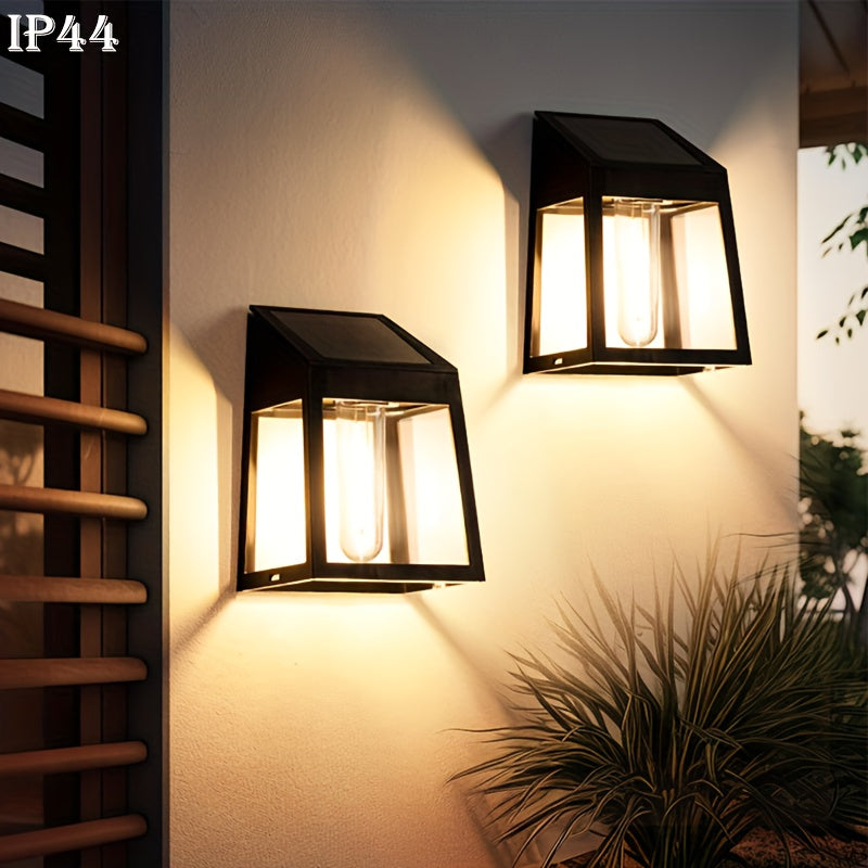 2 Piezas de Luces Solares para Exteriores, Diseño Moderno Cuadrado con Paneles de Vidrio Transparente y LED Cálido Blanco, Construcción Duradera en Plástico , Decoración Solar para Jardín, Patio o Pasillo, Iluminación Energeticamente Eficiente