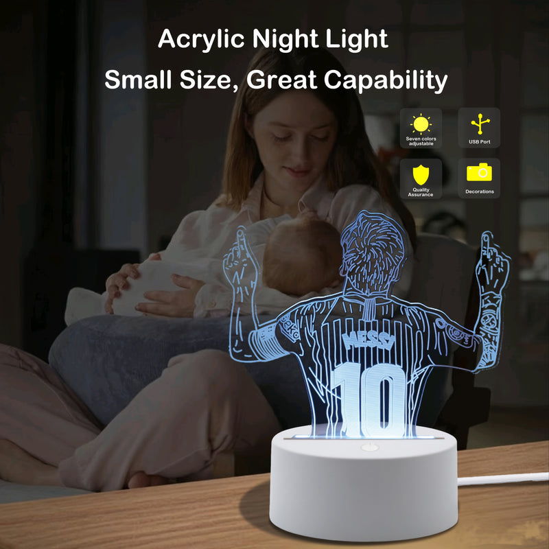1pc Luz Nocturna LED 3D de Messi - Estrella del Fútbol Verde para Escritorio con Control Gráfico, Alimentada por USB, Interruptor Táctil, Diseño de Trofeo Mate, Perfecta para Aficionados y Entusiastas Deportivos
