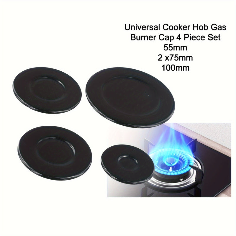 4 piezas de cubiertas de quemador de estufa de gas SABAF - Moda negra, duraderas y fáciles de limpiar, (55mm1 pieza + 75mm2 piezas + 100mm1 pieza)