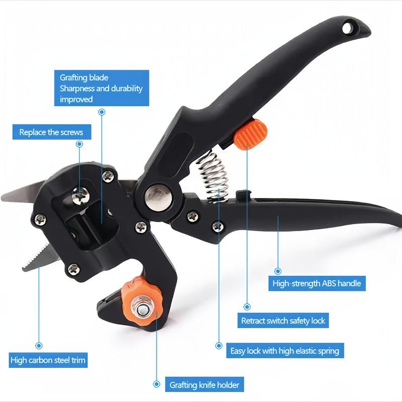 Kit de Herramientas para Injerto de Jardinería - 3 Cuchillas Diferentes de Acero Aleado, Tijeras de Poda Agrícola, Tijeras para Podar Árboles Frutales y Enredaderas sin Electricidad
