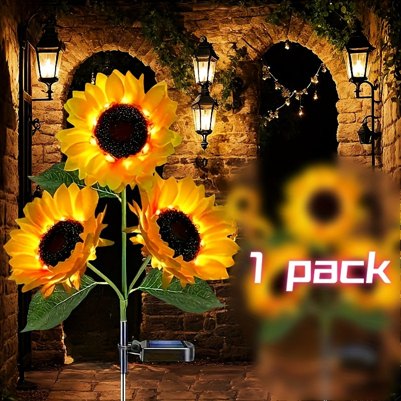 Luces solares decorativas con forma de girasol, 3 LED en tono amarillo, ideales para jardín, patio, césped, villa o camino