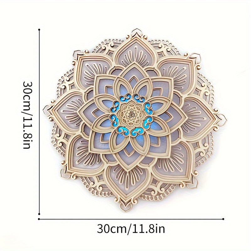 Luz nocturna LED de ambiente mandala de madera, regalos creativos tallados tridimensionales, artesanías colgantes de decoración para el hogar, regalos de Navidad, cumpleaños