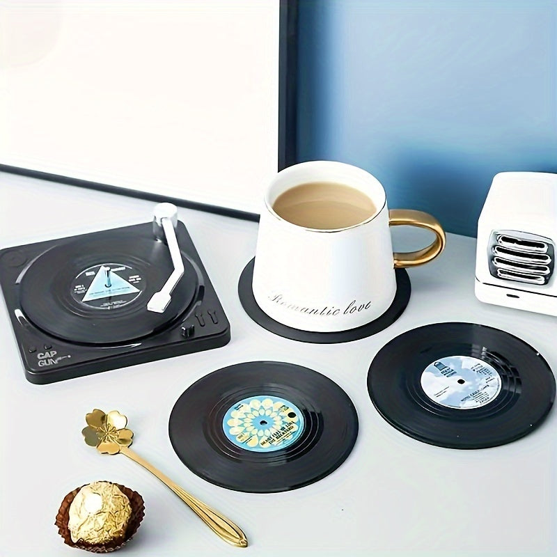 6 posavasos de vinilo, diseño retro clásico, antideslizantes, aislantes térmicos, decoración para mesa, estilo rock americano nostálgico