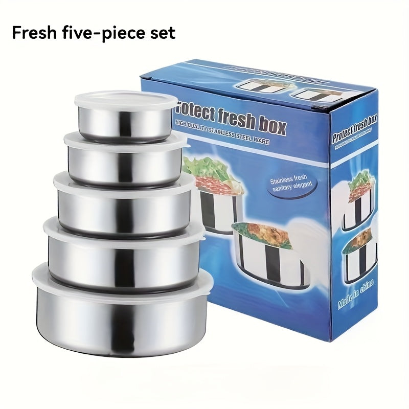 1 Juego, Caja Redonda para Mantener Fresco 5 Piezas, Caja Sellada de Acero Inoxidable con Tapeta, Caja de Almacenamiento, Dispensador de Alimentos, Adaptación de Cocina al Aire Libre