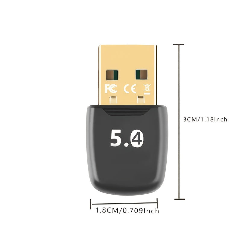 Adaptador sin varillas USB 5.4 para Windows 11/10/8.1 - Conexión Rápida y Sin Latencia con Soporte EDR/BLE y Sonido de Alta Fidelidad, Compatible con Auriculares/Tarjetas de Teclado/Ratones/Auriculares, Desciende Automáticamente a 5.3/5.1/5.0/4.2/4.0
