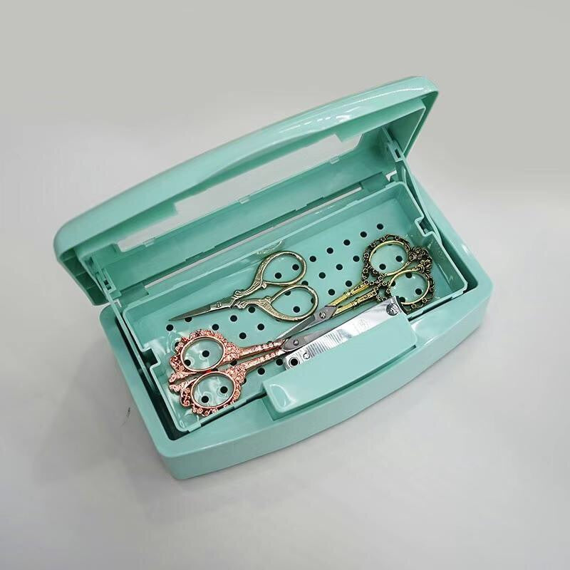 Bandolera de esterilización de uñas de 4 compartimentos - Material PP, no necesita electricidad, caja de desinfección portátil para arte de uñas y manicura con agujeros de ventilación, color verde claro, púrpura, rosa, durazno, suministros de arte de uña