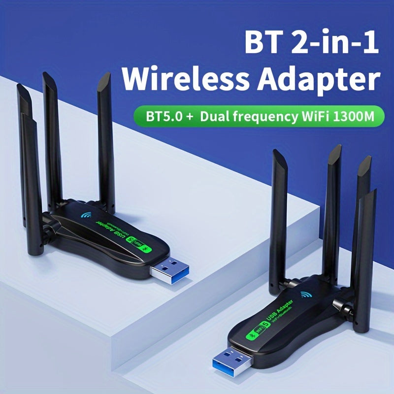 Adaptador sin varillas USB VSZAPOWER de Doble Banda 1300Mbps - Wireless 5.3 & Wi-Fi 6.8, Internet de Alta Velocidad Simultánea, Sin Necesidad de Controladores Plug & Play, Funcionamiento sin Interferencias para PC Portátil y Escritorio, Adaptador Wifi pa