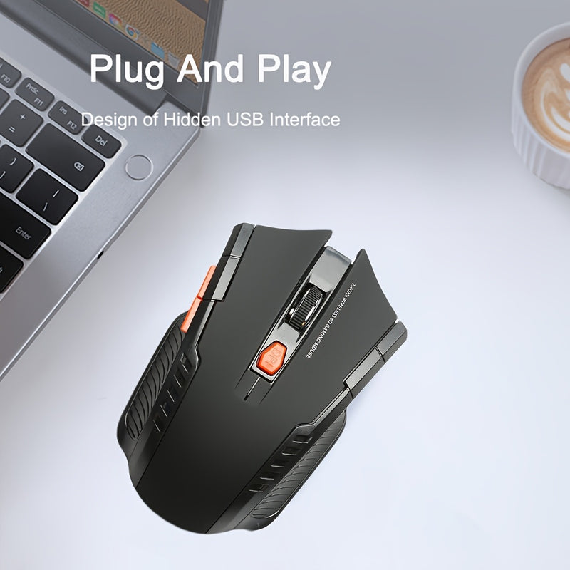 Ratón de Juego Inalámbrico BalanceFit 2.4G con Receptor USB, Diseño Ergonómico, 6 Botones, Baja Latencia, Rendimiento Suave y Estable para PC, Portátil, Oficina y Juegos - Rojo y Negro (Batería No Incluida), Ratón de Oficina | Diseño Elegante del Ratón |