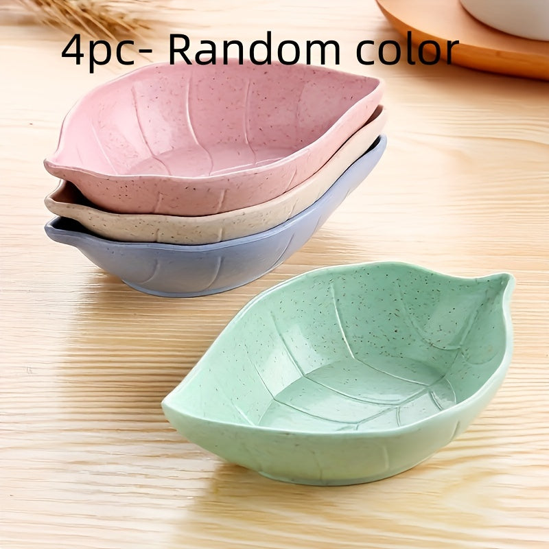 Juego de 4 platos para condimentos en forma de hoja, hechos de paja de trigo EcoLeaf, tazones pequeños para salsas, vinagre y salsa de soya, colores surtidos