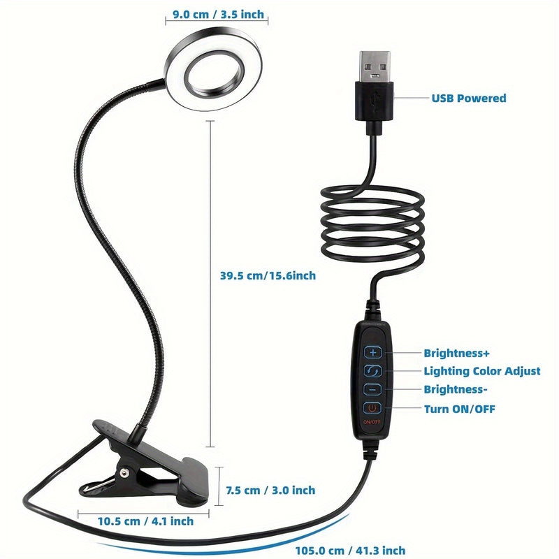 Linterna LED Recargable USB con Cuello Flexible 360°, Control de Atenuación Multinivel y Botón Ojo-Cuidado para Videoconferencias, Luz de Escritorio Ahorradora de Espacio para Lectura y Oficina, Luz de Cultivo para Plantas en Interiores