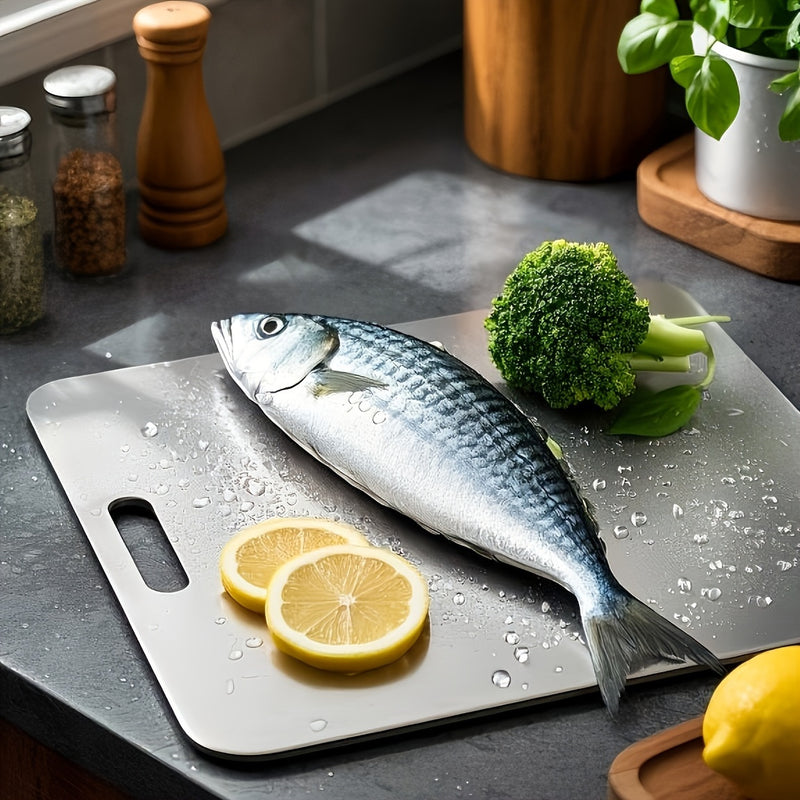 Juego de 3 tablas de cortar premium de acero inoxidable, ideales para frutas, verduras y carne. Tabla segura para alimentos, fácil de limpiar y duradera, perfecta para camping y senderismo