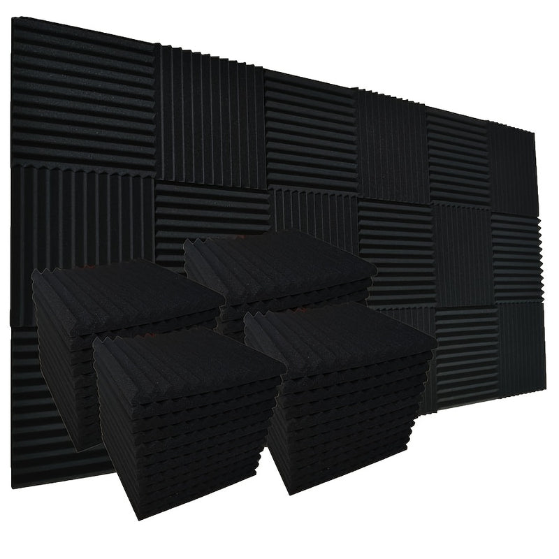 52 piezas de paneles de espuma acústica negra SMOLL, 12"x12"x1" cuña, insonorización para estudio, piano, sala de música, KTV, reducción de eco, absorción de ondas sonoras de frecuencia media-alta, cinta adhesiva nano incluida.