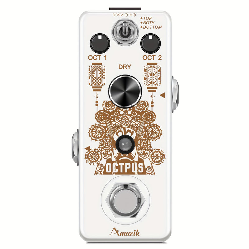 Pedal de guitarra Amuzik Octave - Generador digital de octavas alimentado por USB con bypass verdadero, efectos polifónicos precisos, pedal mini compacto para guitarra eléctrica (blanco)