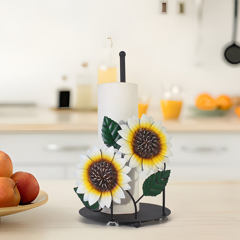 1pc Soporte de papel de cocina de girasol de hierro, encimera, soporte de rollo de papel de mariposa, soporte de rollo de papel, con rejilla de almacenamiento de papel de hierro, para decoración del hogar
