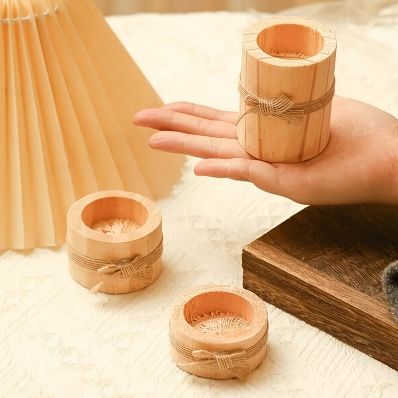 Juego de 3 Portavelas de Madera Pulida Hechos a Mano - Velas de Madera Rústica para Decoración de Fiestas y Cenas a la Luz de Velas en Casa