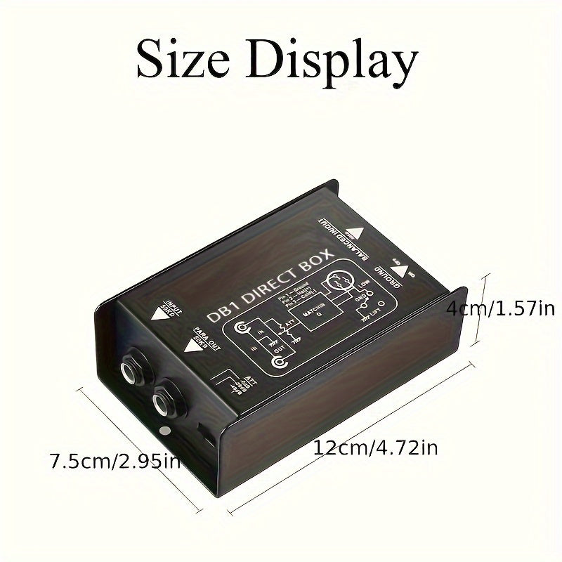 DI1 Caja de Directa Pasiva de Alto Rendimiento Profesional, Conversión de 1/4" a XLR Balanceado/No Balanceado, Eliminación de Ruido, para Interfaz de Audio de Computadora, Negro, Compatible con Computadoras Personales, Cuerpo de Hierro, Sin Fuente de Ali