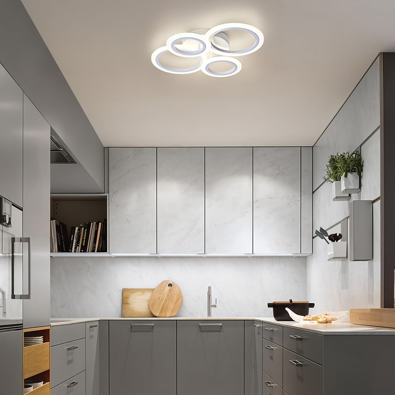 Luminaria de techo LED moderna - Sombra de acrílico de 4 anillos, montaje semibrillo, iluminación superior desmontable de 4000K no regulable para cocina, sala de estar, dormitorio, lavandería - Iluminación de área interior, cableado, incluye hardware de