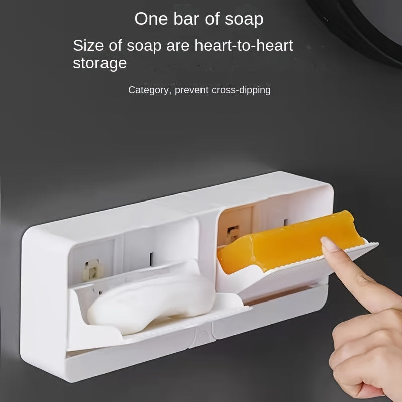 Caja de jabón vertical de doble gris: Jabonera rectangular de plástico montada en la pared con drenaje para jabones en barra - Adecuada para uso en el baño