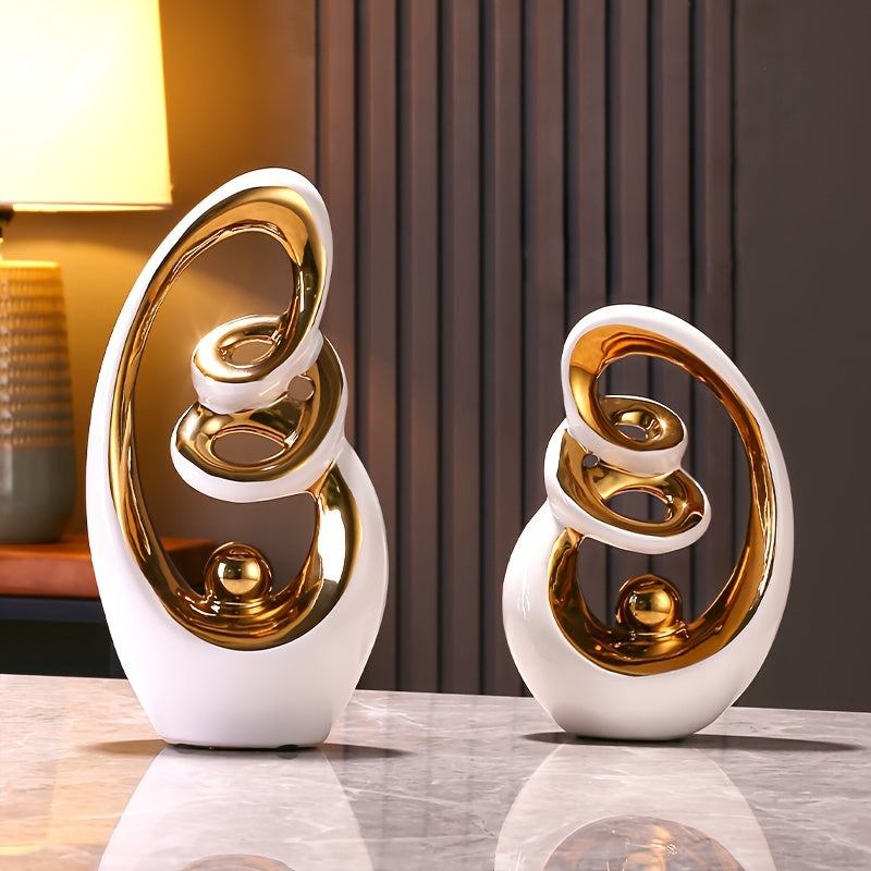 2 piezas de juego de jarrones decorativos de cerámica estilo glam, decoración abstracta escultórica de mesa para sala de estar, centro de mesa de oficina, decoración navideña para el hogar.