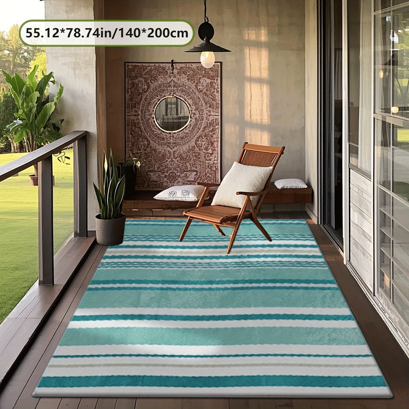 Estampado plano 2D con patrón de rayas exquisito, alfombra decorativa de estilo simple, 1 pieza, picnic, RV, balcón, terraza, cubierta, camping, decoración de vacaciones para interiores y exteriores, disponible en múltiples escenarios, variedad de tamaño