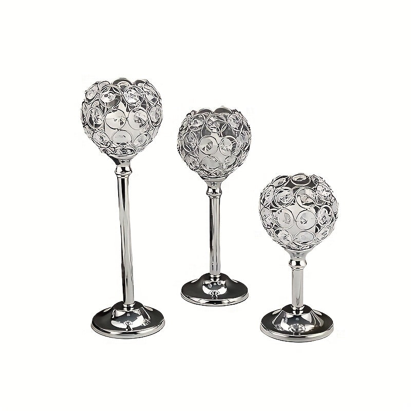 3 piezas de soportes de velas de cristal dorado elegante con acentos de cuarzo rosa - Perfectos para bodas, San Valentín, Navidad y fiestas (velas no incluidas), soportes de velas para mesa