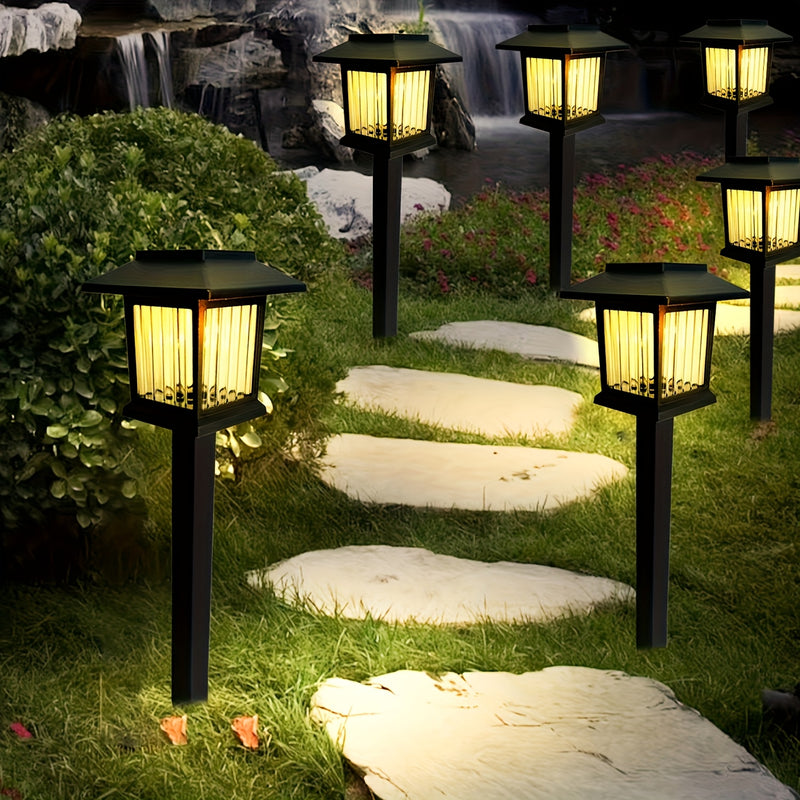 6 luces solares para jardín con base - Iluminación LED exterior para caminos, luz cálida/blanca, encendido/apagado automático, fácil instalación, ideal para jardines, villas, parques y senderos - Regalo perfecto para Navidad y Halloween, iluminación sola