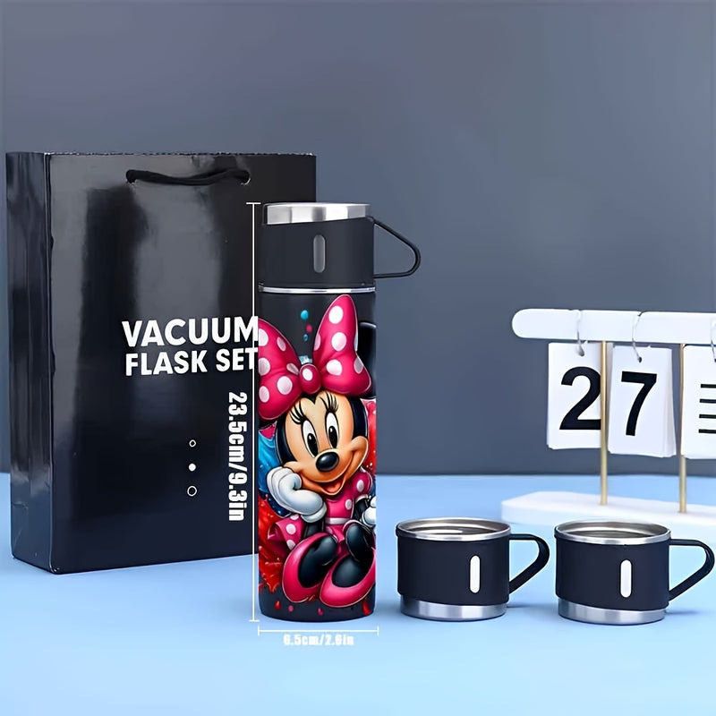 1 conjunto de 17oz Taza de acero inoxidable térmica de Minnie Mouse, Aislamiento al vacío, Reutilizable, Solo lavado a mano, Multiusos, con taza, para Adulto, Café, Bebida caliente, Bebida fría, Botella de agua LHB03211