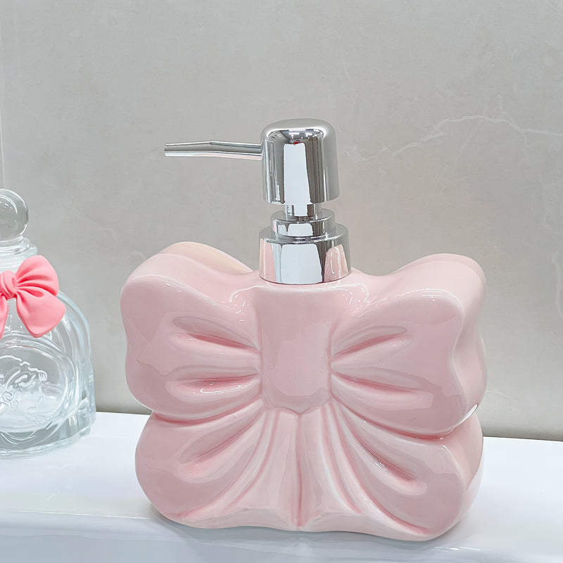 Botella de emulsión cerámica con diseño elegante y creativo, gran lazo, presión suave, ideal para envases de baño, ducha, gel líquido de cocina o decoración en hoteles temáticos