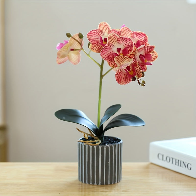 Bonsái Elegante de Orquídea Phalaenopsis de 8 Flores - Planta Artificial Realista en Maceta para Decoración del Hogar, Incluye Maceta