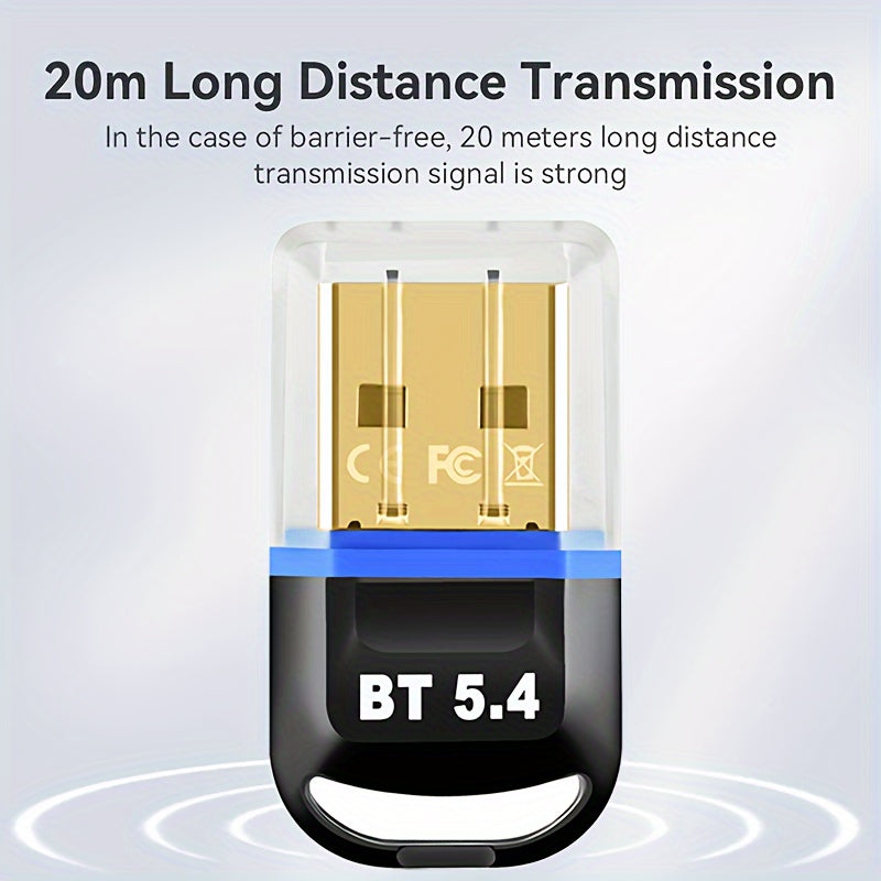 Adaptador inalámbrico USB BT 5.4, receptor USB inalámbrico, compatible con computadora/audífonos/teclado/ratón/altavoces y otros dispositivos, Windows 11/10/8.1 Plug and Play, retrocompatible automáticamente con versiones 5.3/5.1/5.0/4.2/4.1/4.0, ¡agrega