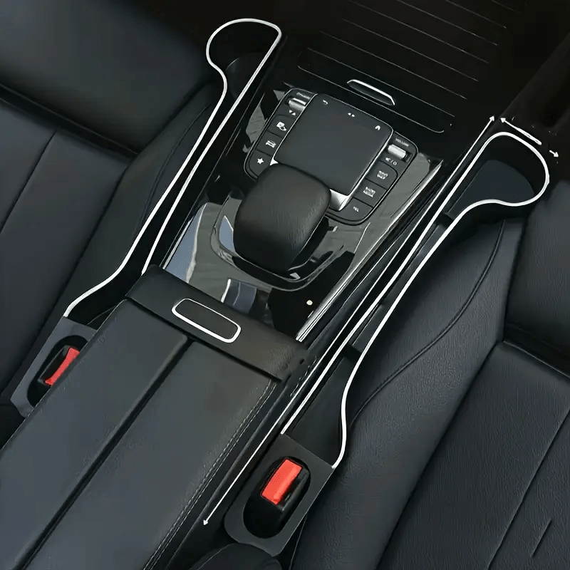Pack de 2 Organizadores para Espacios del Asiento del Coche - Caja de Almacenamiento Multifuncional con Portavasos, Ranuras para Teléfono y Bolígrafos, Diseño Ergonómico en Plástico Duradero para el Frente