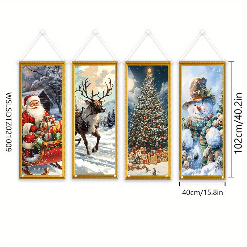 1 pieza, Banderín de Navidad, 40cm * 102cm/15.7in * 40.1in, material de poliéster, adecuado para decoración de fiestas navideñas y artículos para el hogar, adecuado para decoración de paredes interiores y exteriores
