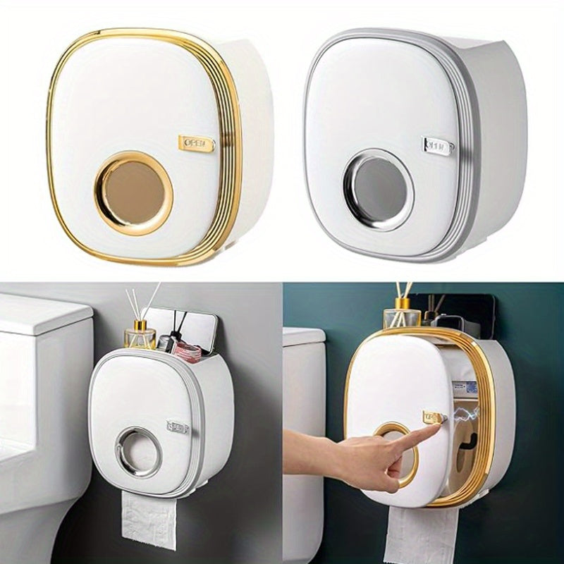 Portarrollos de papel higiénico autoadhesivo para pared con caja de almacenamiento, dispensador de rollo de papel higiénico de plástico para baño, contenedores de almacenamiento de papel higiénico