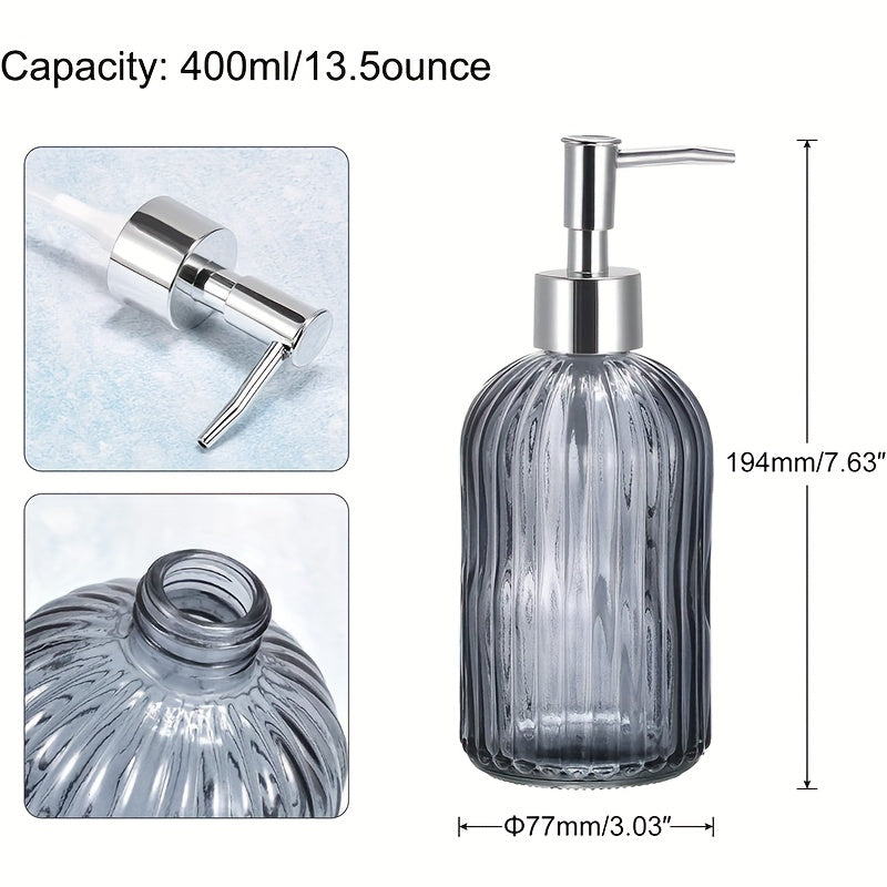 1pc Dispensador de jabón de vidrio, botella de loción de encimera de 400 ml con bomba, dispensador de desinfectante de manos para baño, botella vacía recargable para champú gel de ducha, accesorios de baño, decoración del hogar, muebles para el hogar