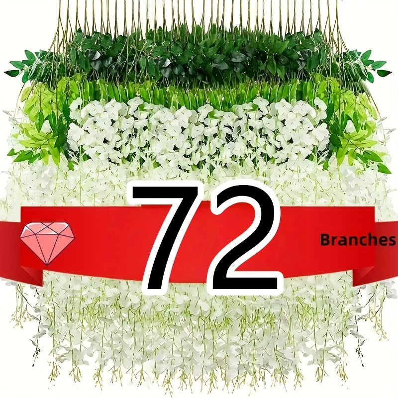 24-Pack/72pcs Flores Artificiales de Wisteria Colgantes - Decoración Faux Rattan Blanco, Adecuado para Bodas, Jardines, Paredes, y Marcos DIY - 109.73 cm Longo, Perfecto para Primavera, Christmas, Valentine's Day, y Fiestas de Cumpleaños