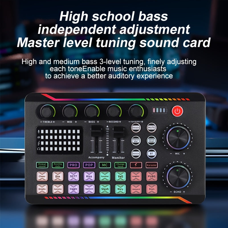 Tarjeta de sonido F998MAX alimentada por USB con interfaz de audio, efecto de mezcla DJ y función de conversión de voz, equipada con una batería de litio recargable de 1200mAh, utilizada para transmisiones en vivo, podcasting, juegos - equipo de estudio