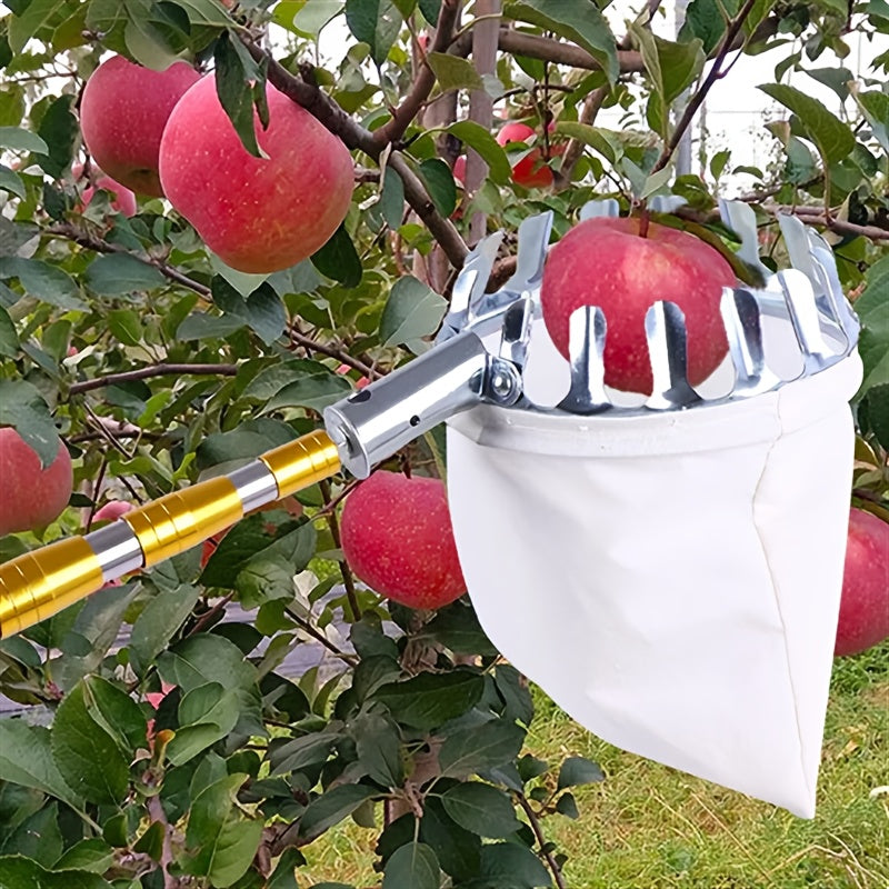 Varita de recolección de frutas con mango telescópico - Metal y tela, no necesita electricidad, perfecta para alcanzar ramas altas, herramienta de recolección de frutas | Varita con mango telescópico | Mango metálico duradero, recolección de frutas