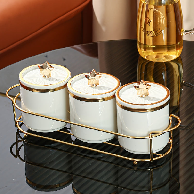 Juego de 4 tarros de almacenamiento herméticos de poliestireno con acentos dorados, contenedores sellados multipropósito para cocina, comedor, sala de estar - Ideal para granos, dulces, galletas, pan, regalos de bodas, regalos de cumpleaños