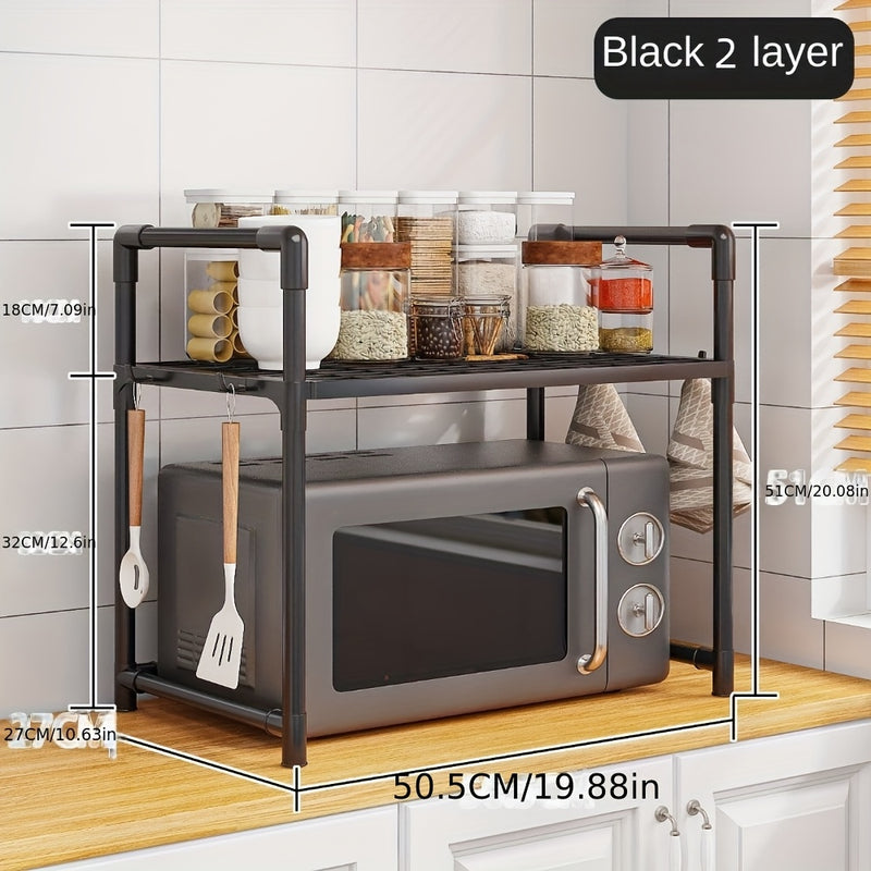 Soporte metálico resistente para microondas de cocina, 2 niveles expandible y ajustable, ideal para microondas, hornos, etc. - Sin madera, fácil de limpiar